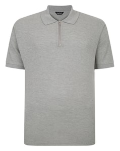 Bigdude Zipped Waffle Polo Shirt Grey Tall